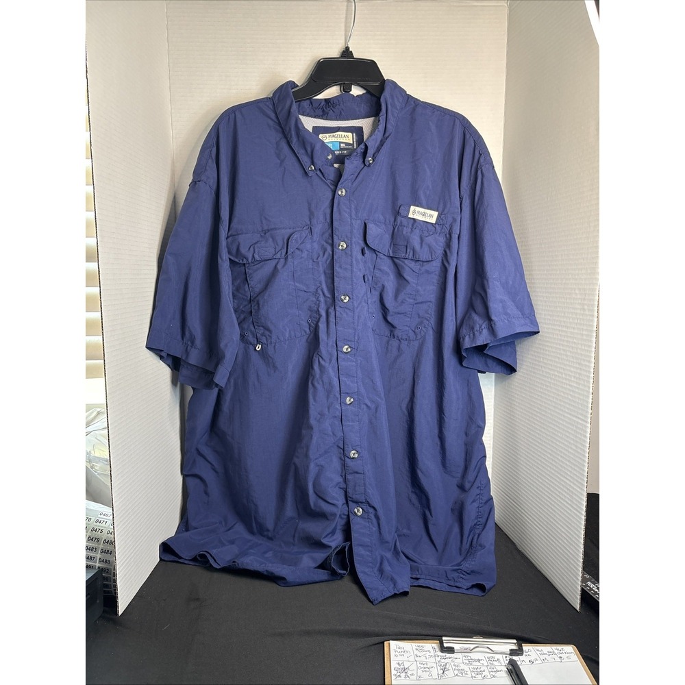 Magellan Relaxed Fit Collared Fishing Gear Navy Shirt 2XL